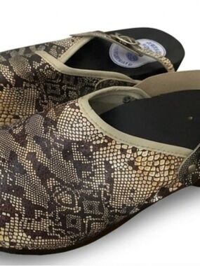 Womens Snake Print Slingback Clogs - Brown